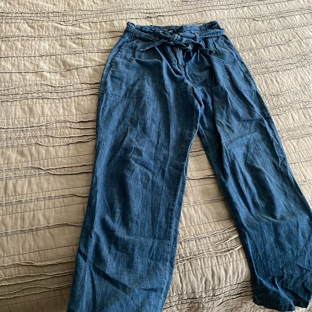 J. Crew Indigo Tie-Waist Denim Trousers